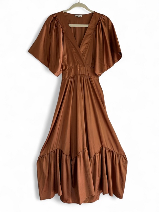 Baltic Born Dresses & Skirts - Baltic Born Pasadena Copper Satin Tiered Ruffle Hem Midi Dress Size L
